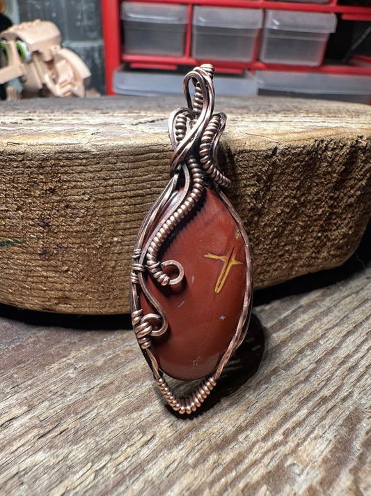 Red agate copper pendant