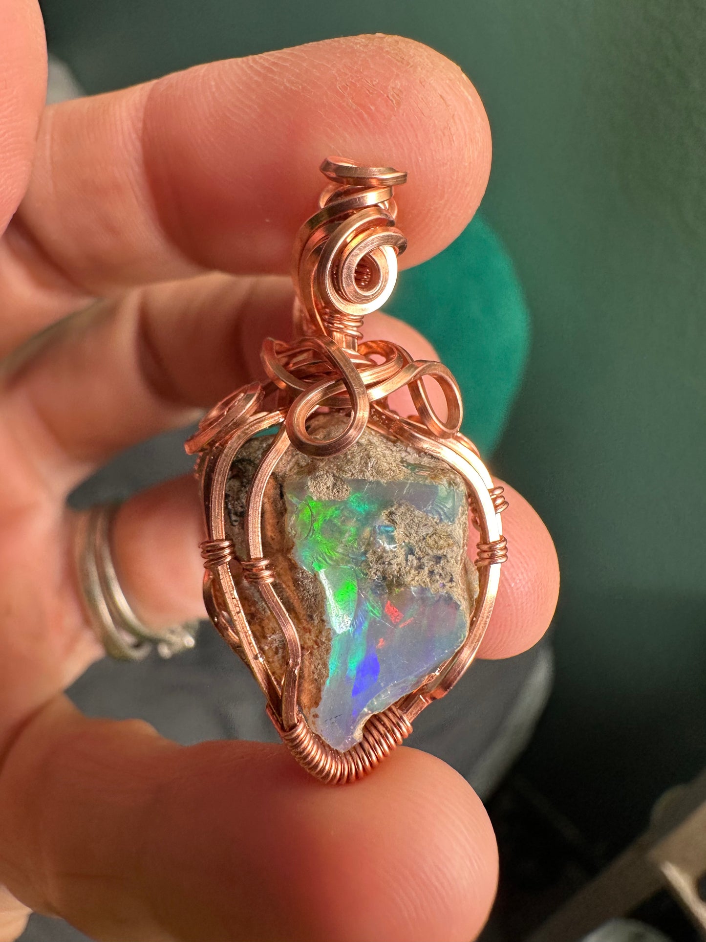 Rough opal copper pendant