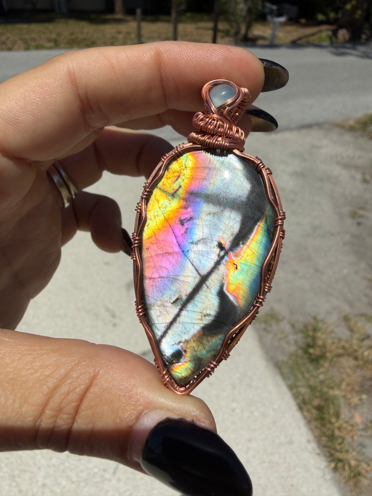 Spectrolite copper pendant