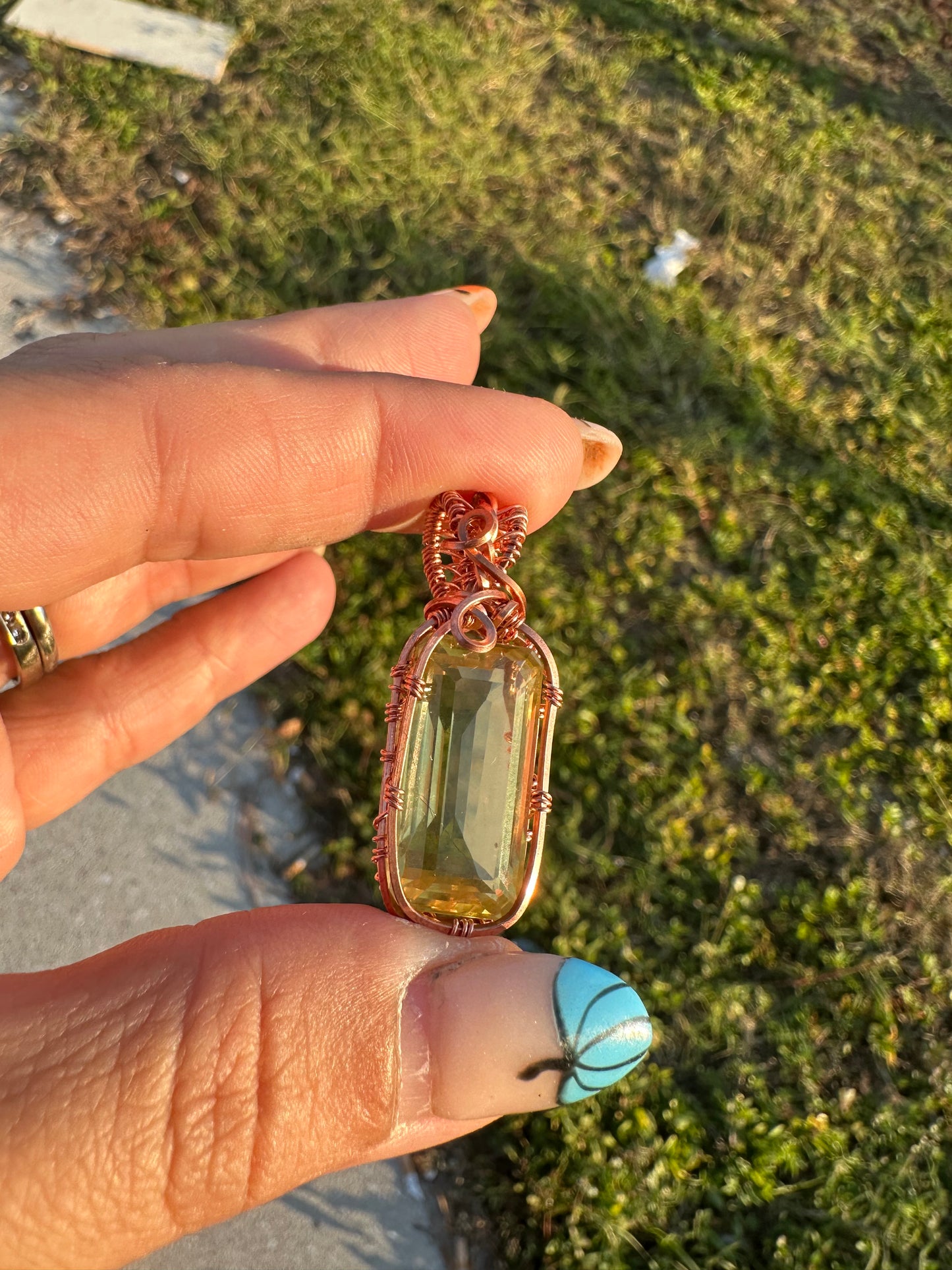 Yellow topaz copper pendant