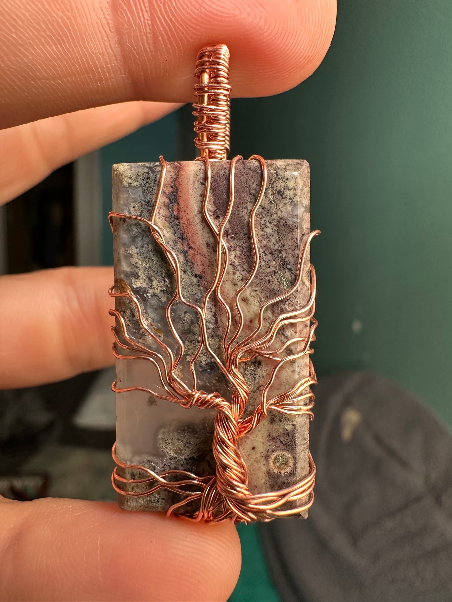 Indonesian moss agate copper pendant