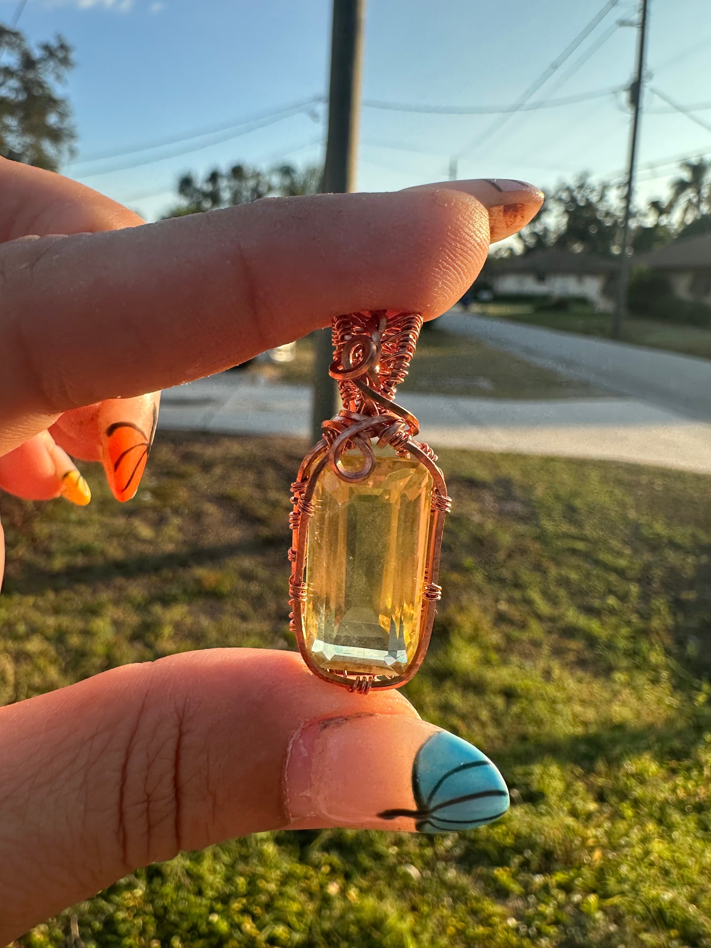 Yellow topaz copper pendant