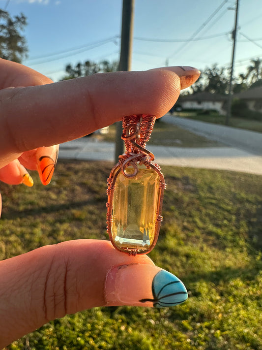 Yellow topaz copper pendant