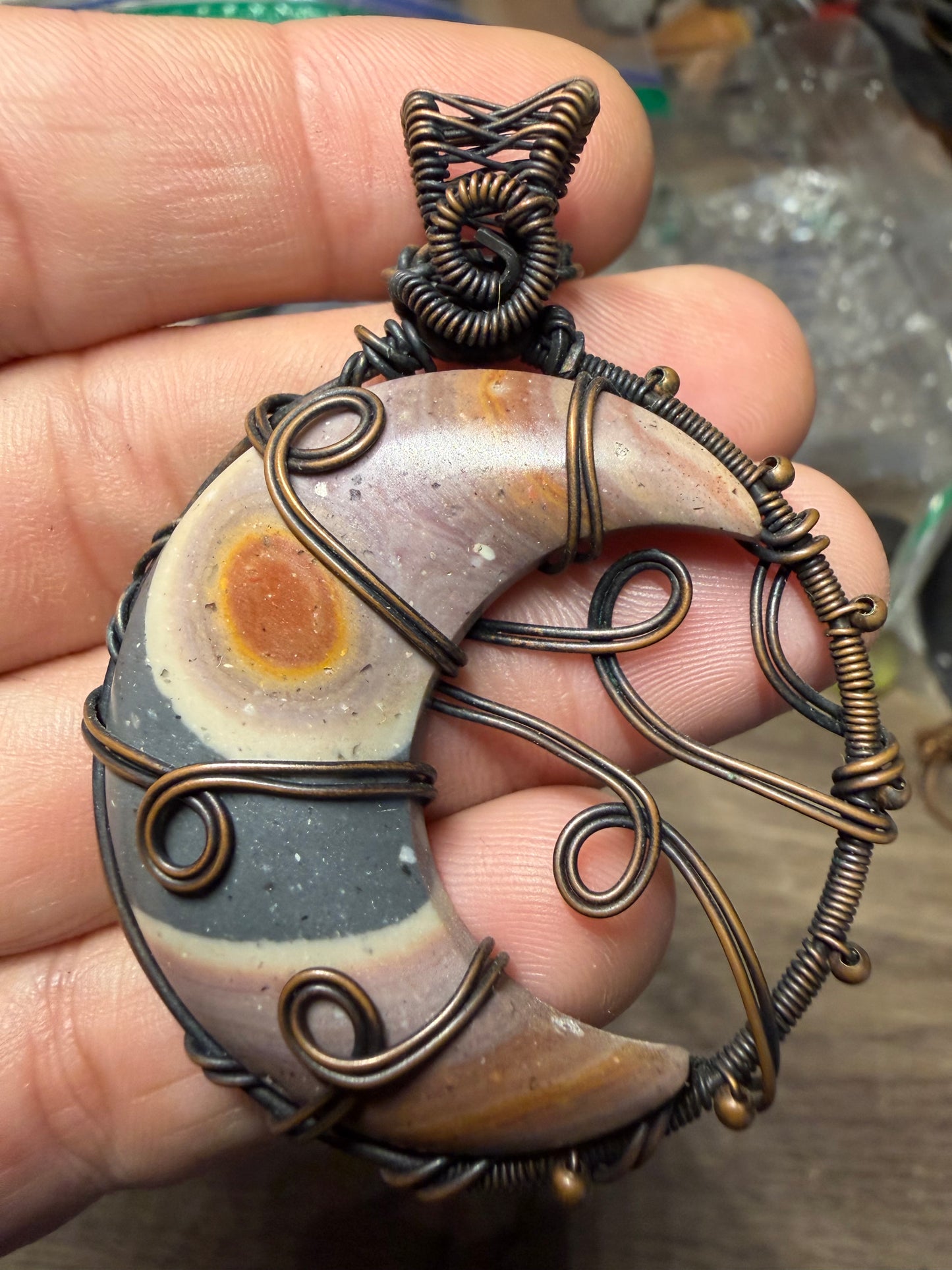 Gorgeous jasper moon copper pendant