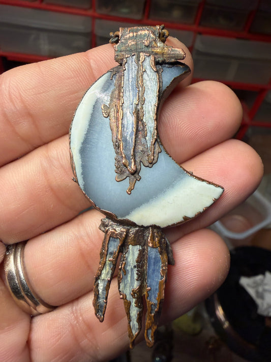 Blue opal Electroformed moon pendant