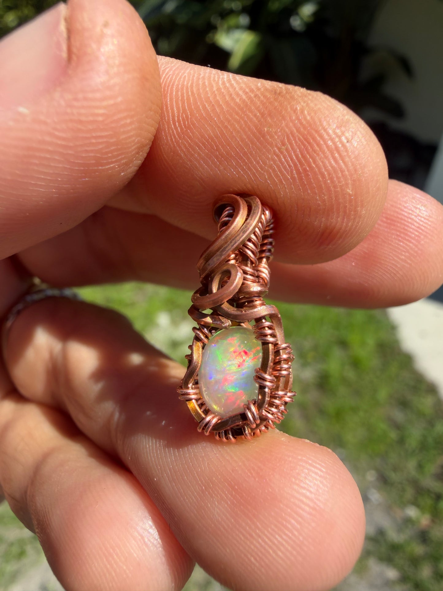 Mini opal copper pendant