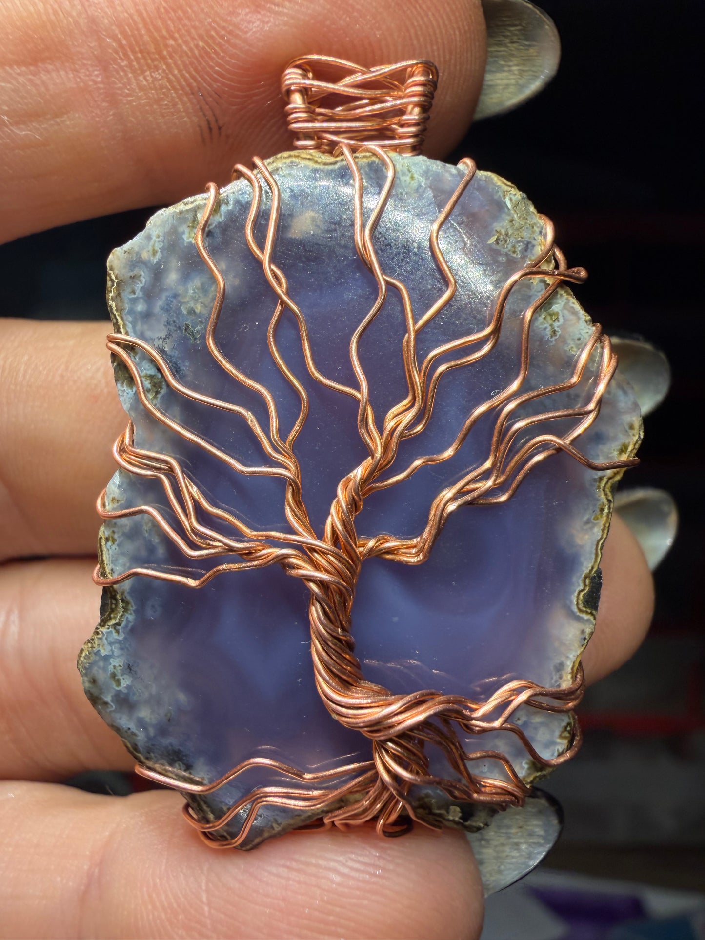 Lavender chalcedony copper pendant