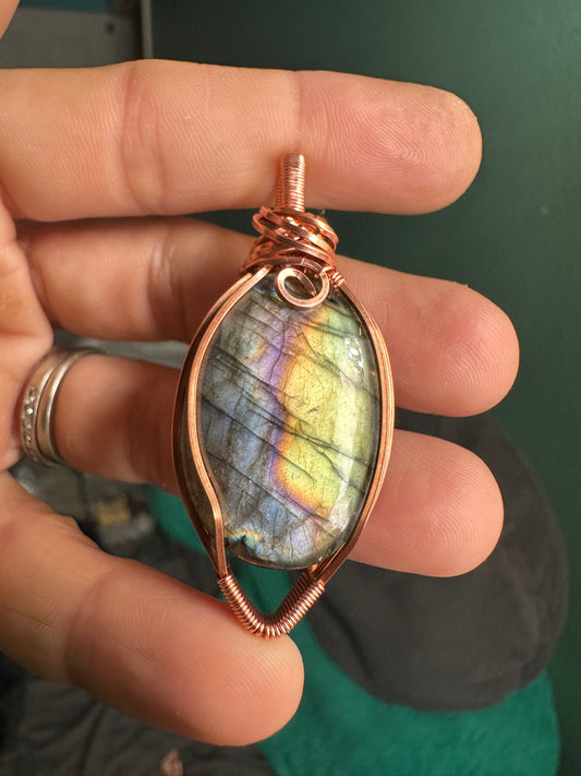 Spectrolite copper pendant