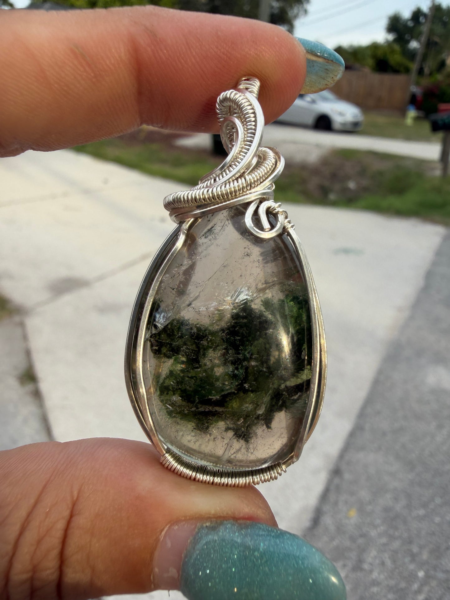Garden quartz sterling pendant