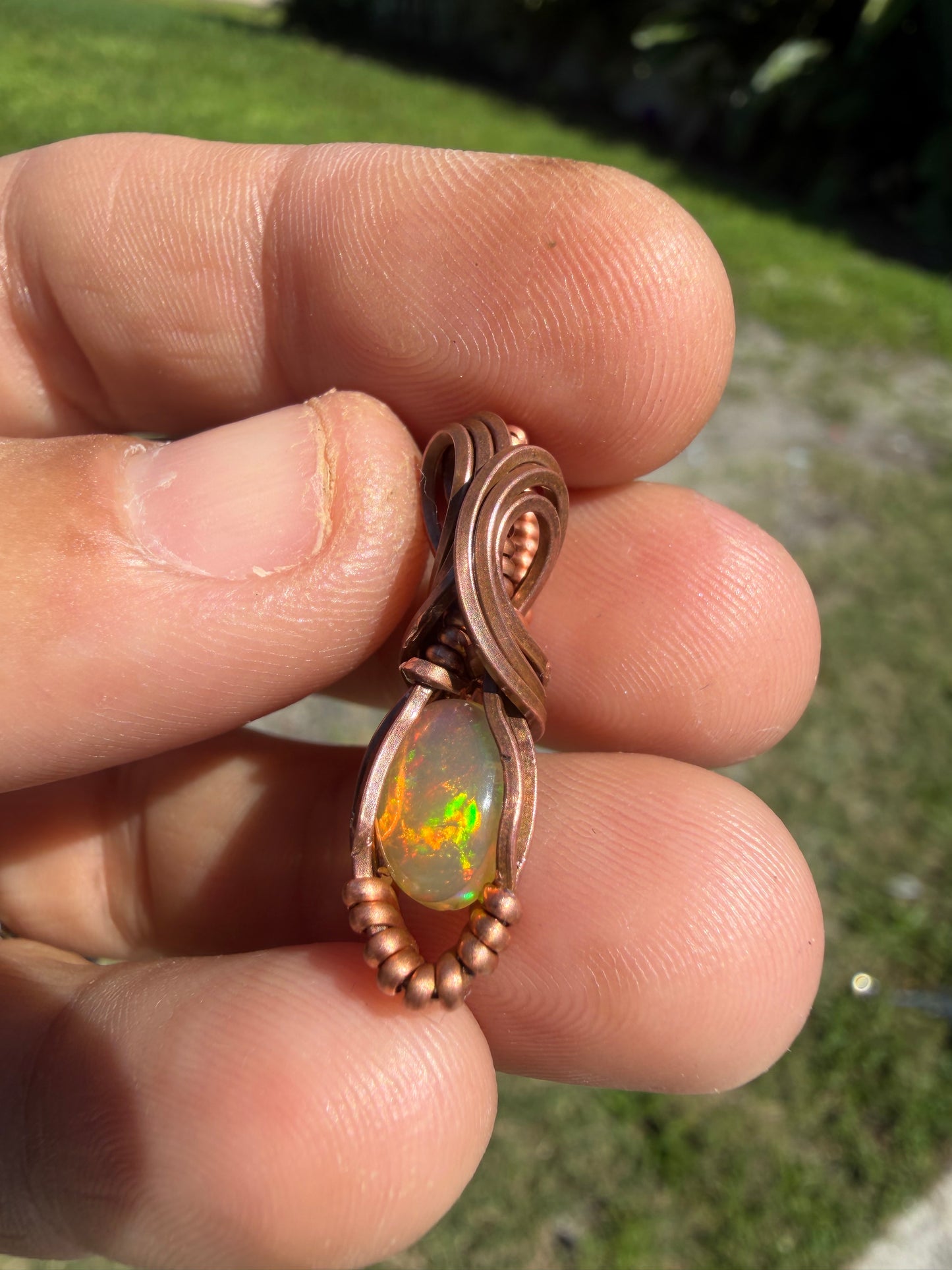 Mini opal copper pendant