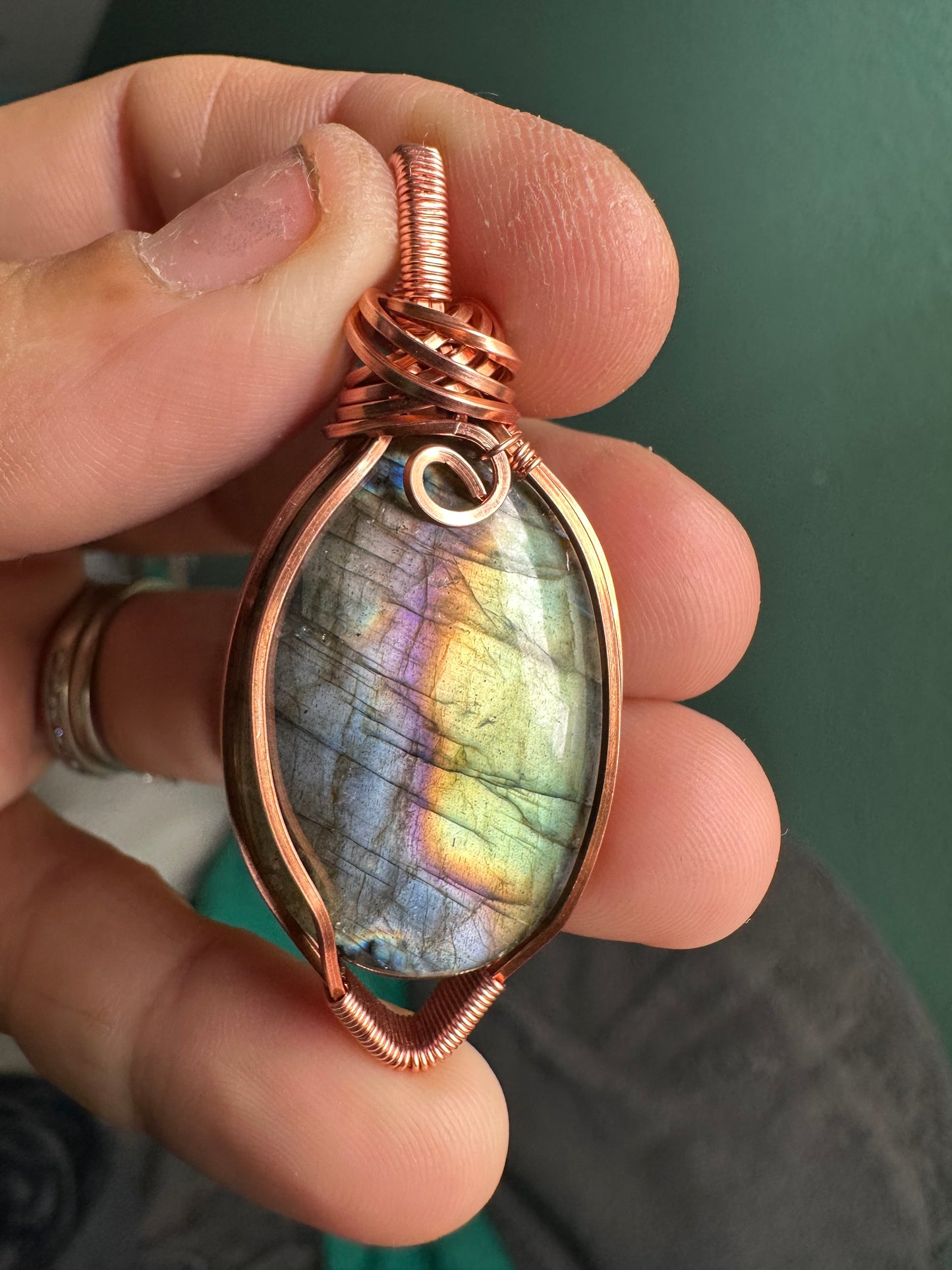 Spectrolite copper pendant