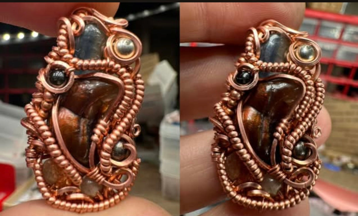 Fire agate copper pendant
