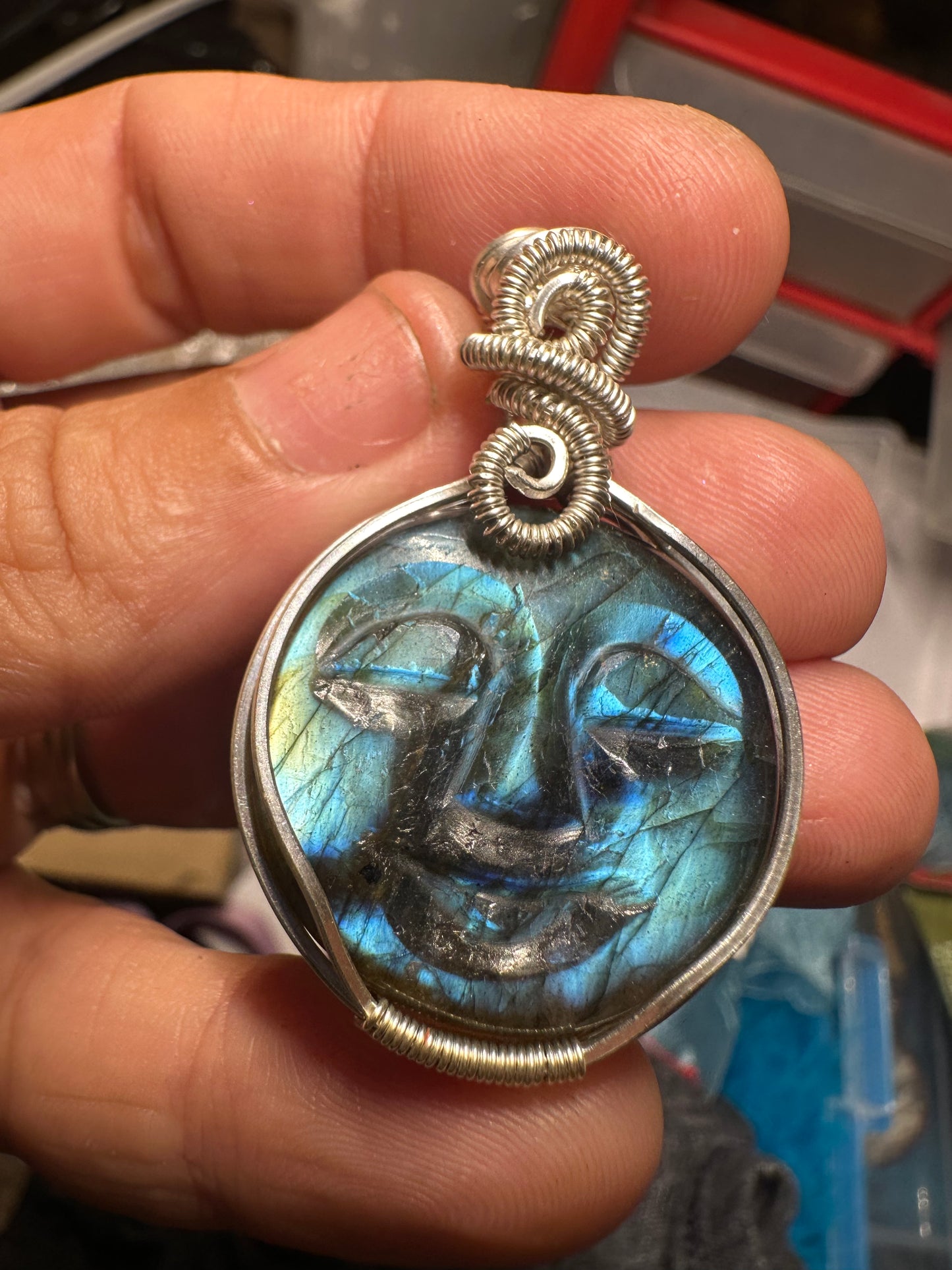 Labradorite moonface sterling pendant