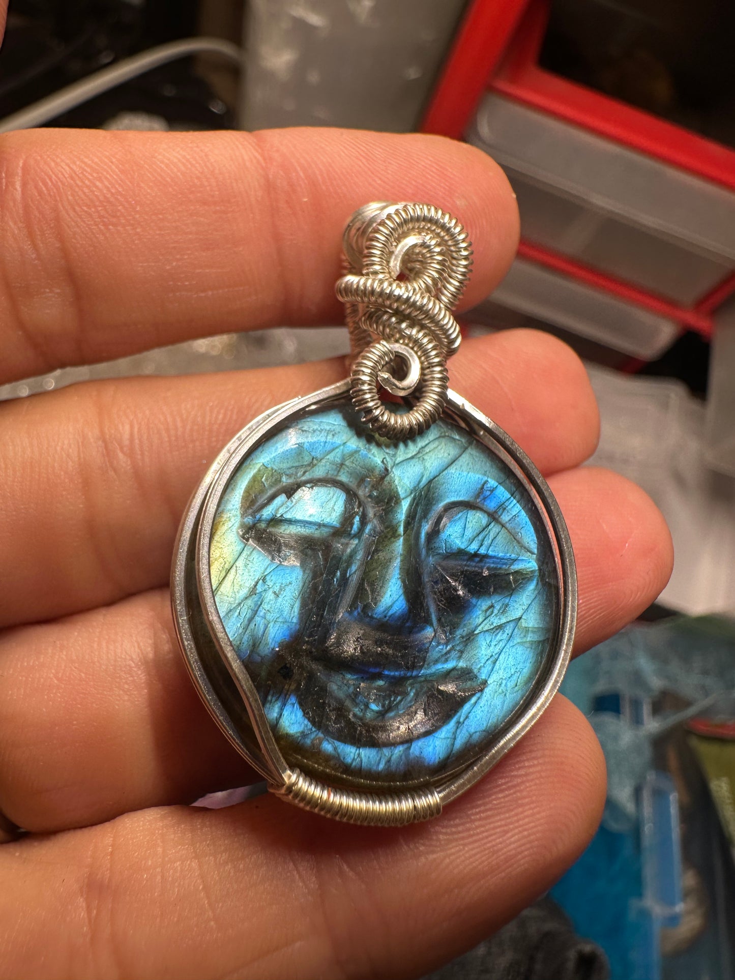 Labradorite moonface sterling pendant