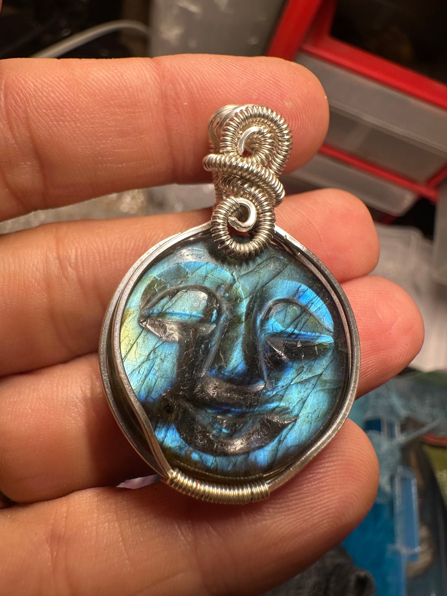 Labradorite moonface sterling pendant