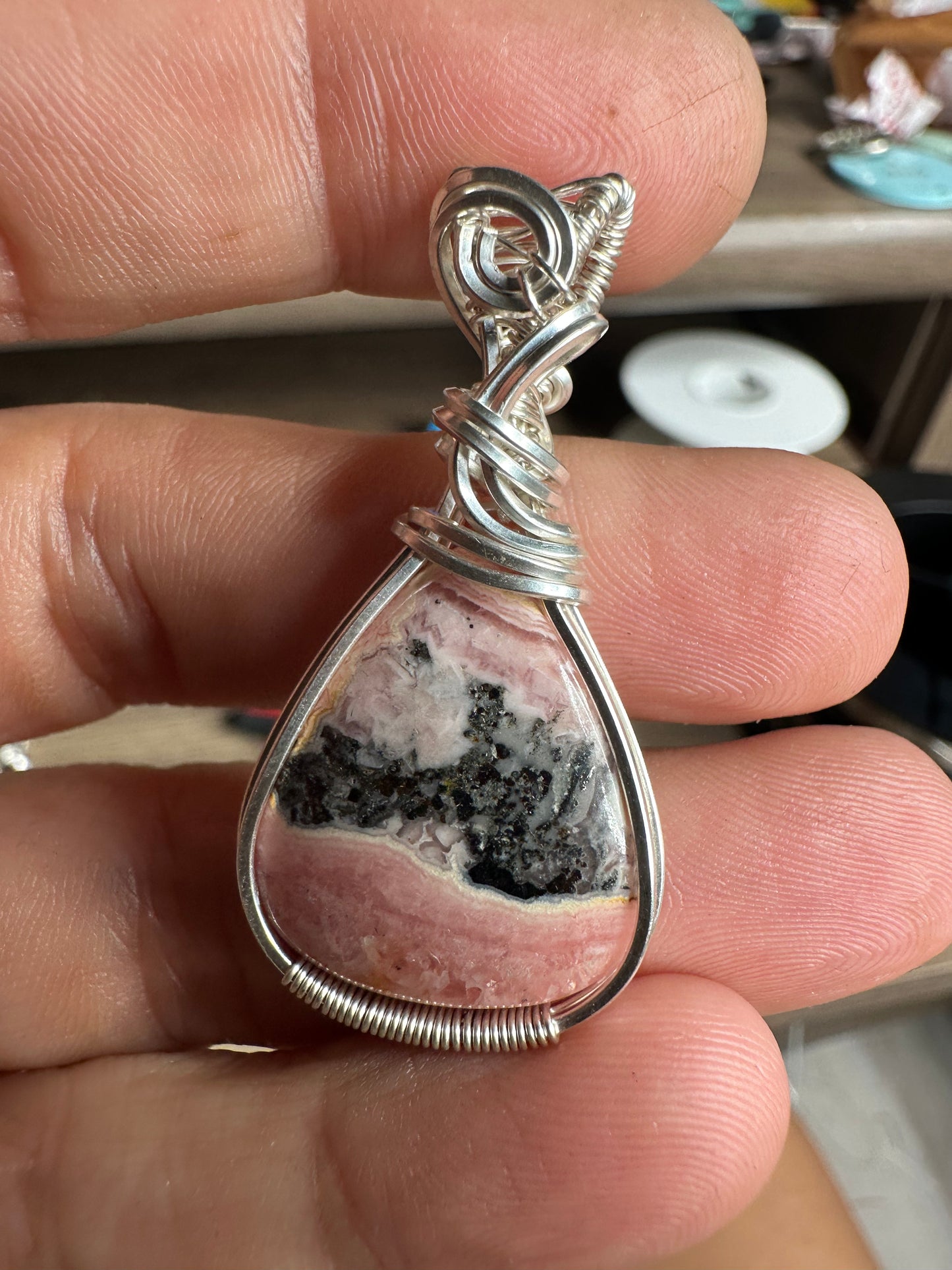 Rhodochrosite Sterling pendant