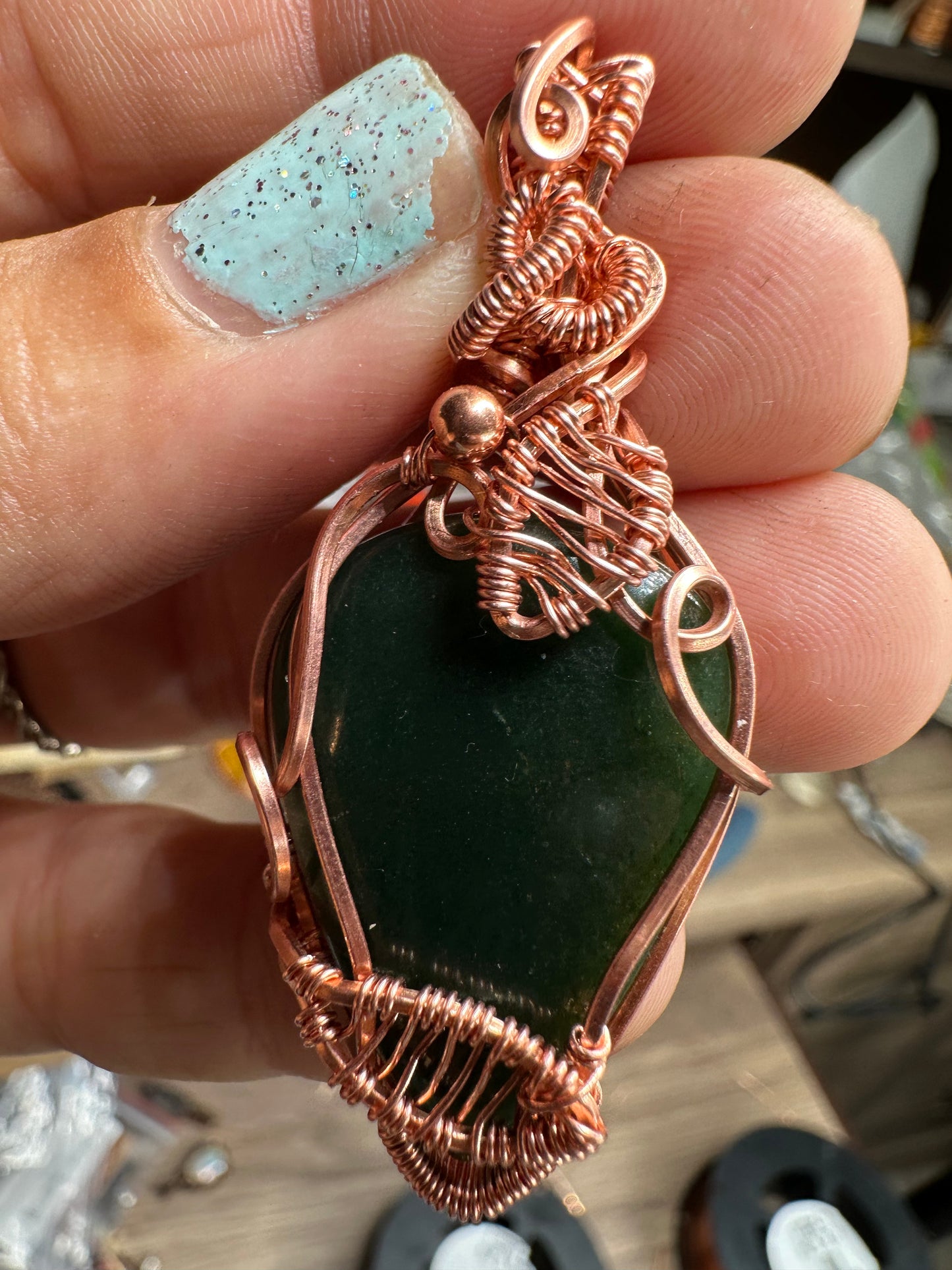 Dark Green aventurine leaf fall pendant