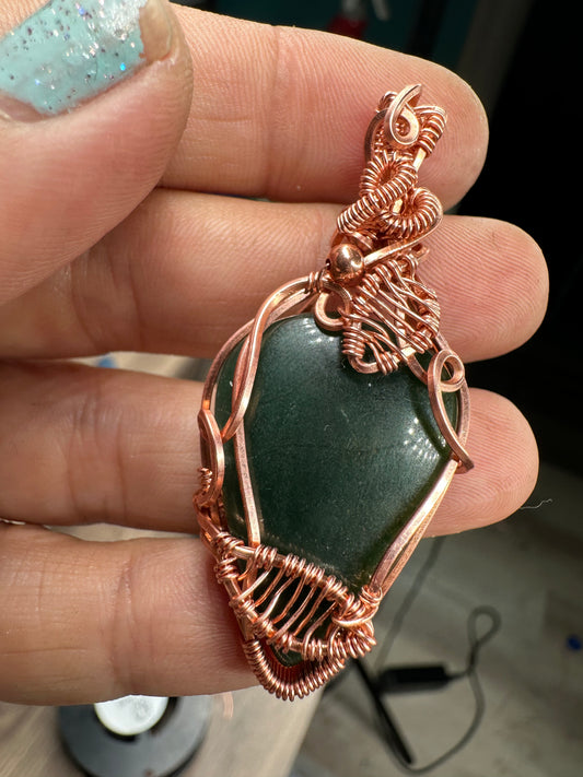 Dark Green aventurine leaf fall pendant