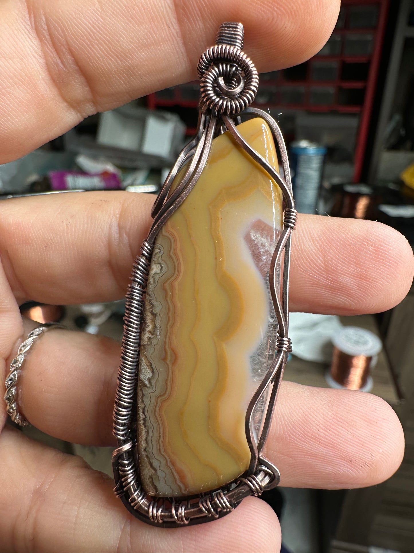 Banded agate copper pendant