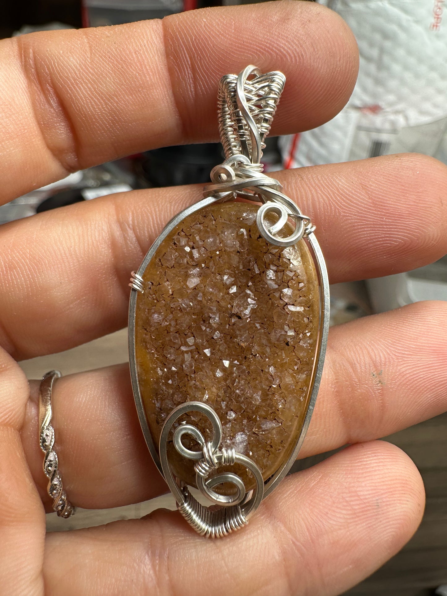 Brown druzy Amethyst Argentium Pendant