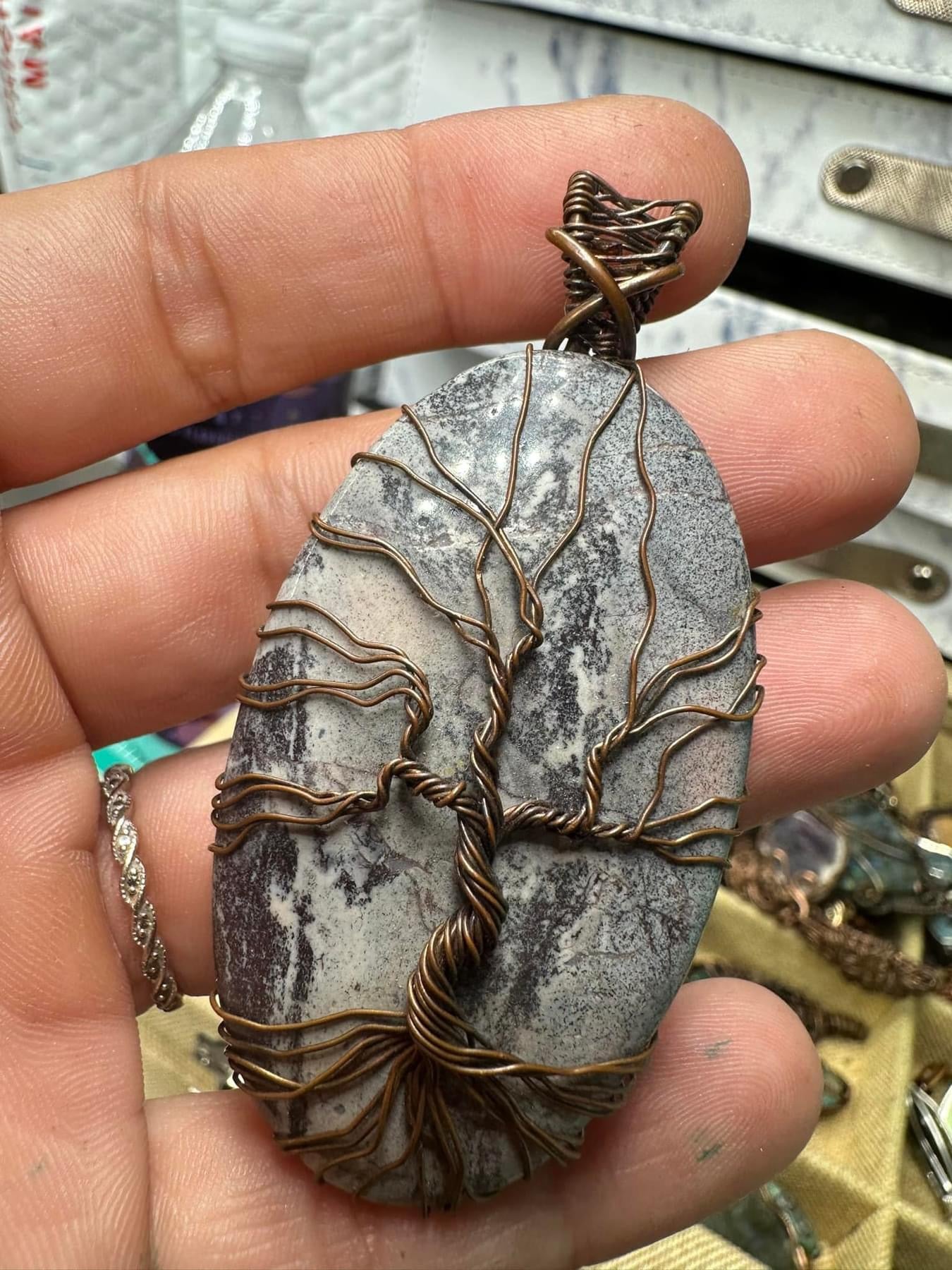 Porcelain Jasper Tree of life copper pendant