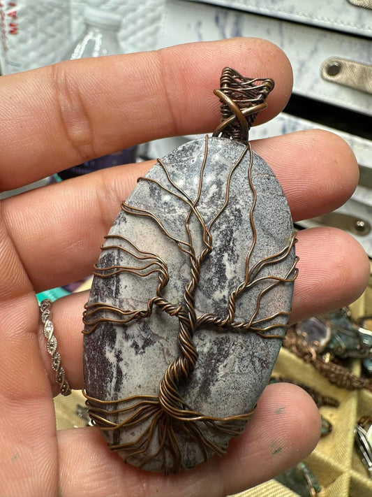 Porcelain Jasper Tree of life copper pendant