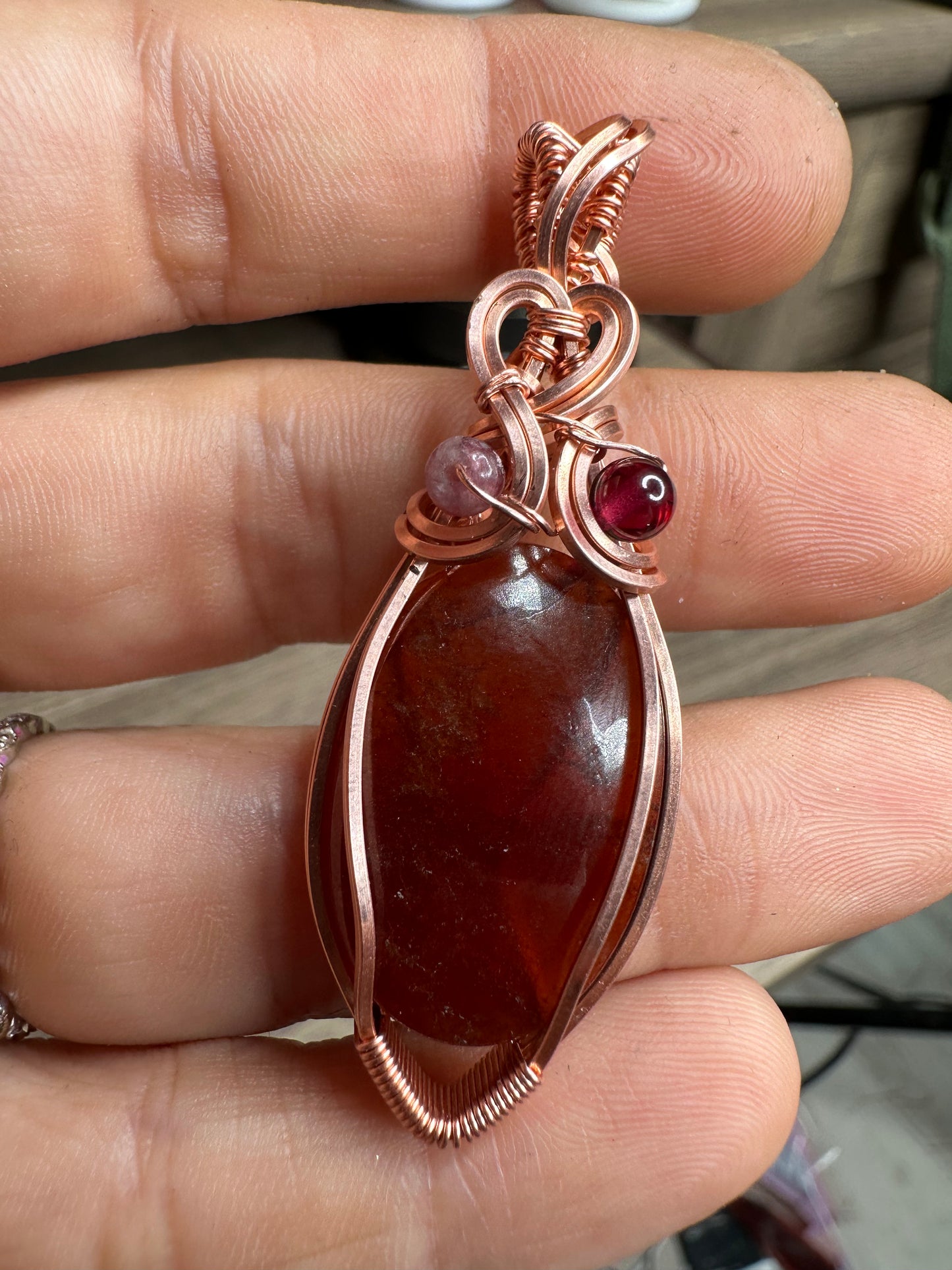 Garnet copper pendant