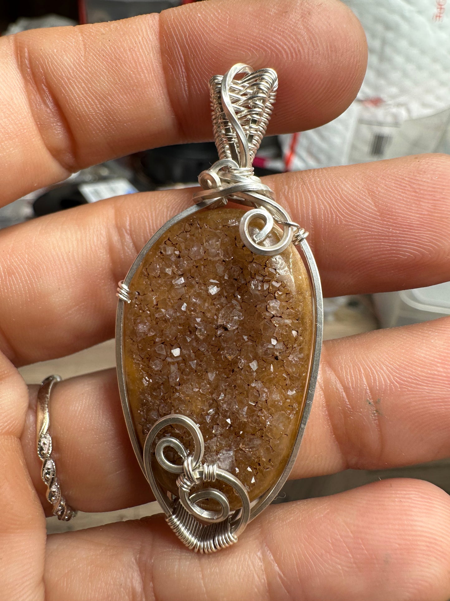 Brown druzy Amethyst Argentium Pendant