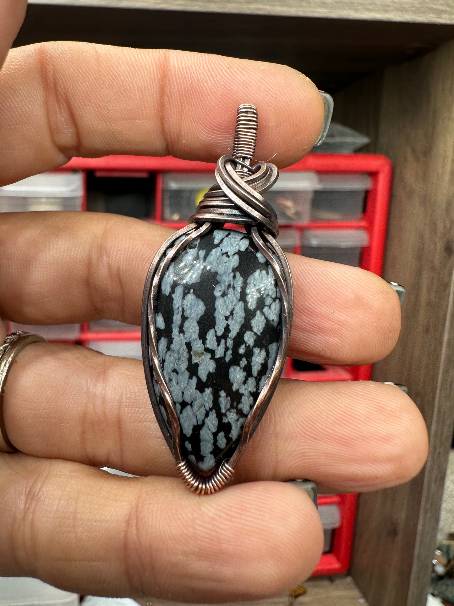 Snowflake obsidian pendant