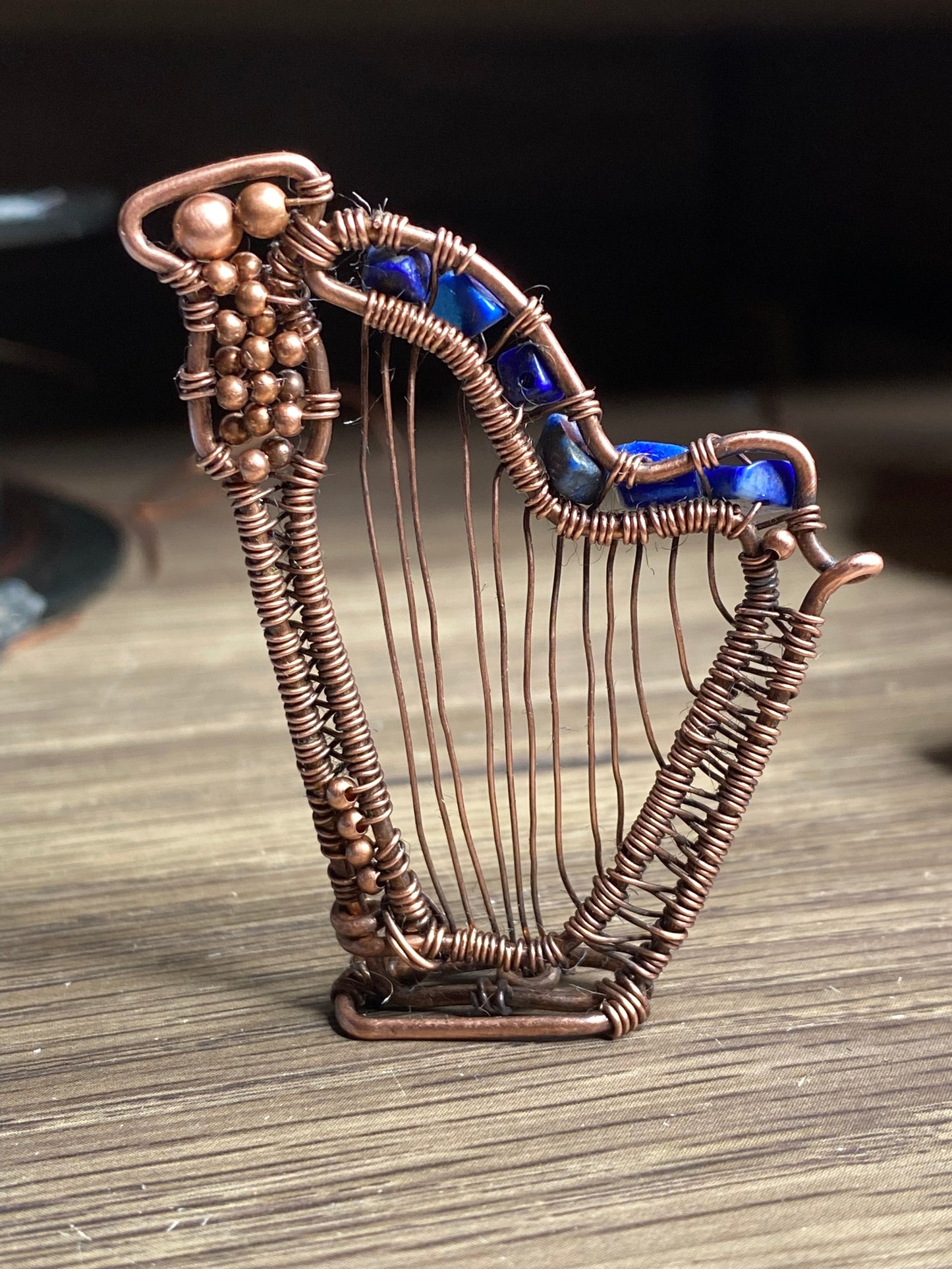 Lapis lazuli Harp copper pendant