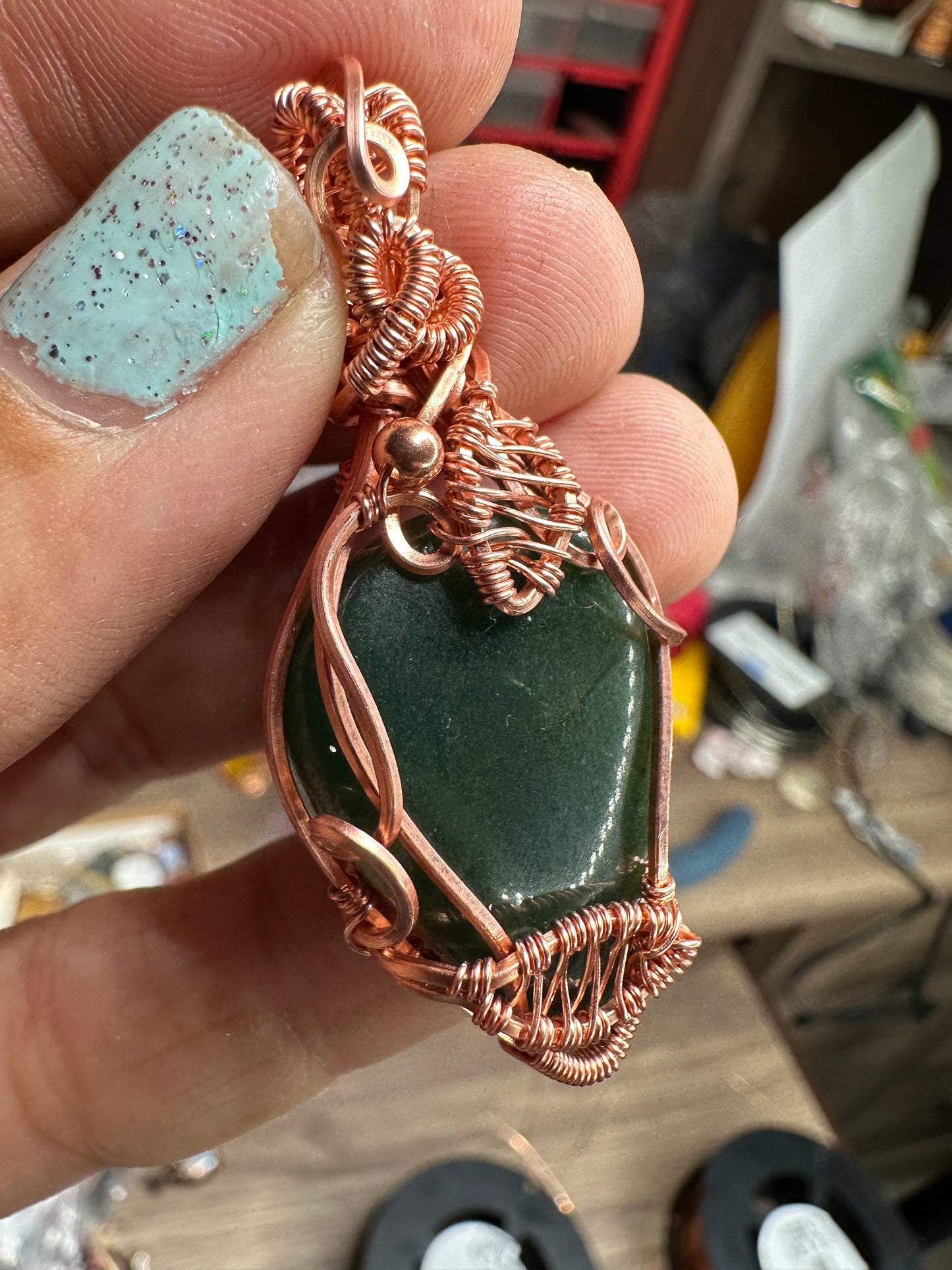 Dark Green aventurine leaf fall pendant