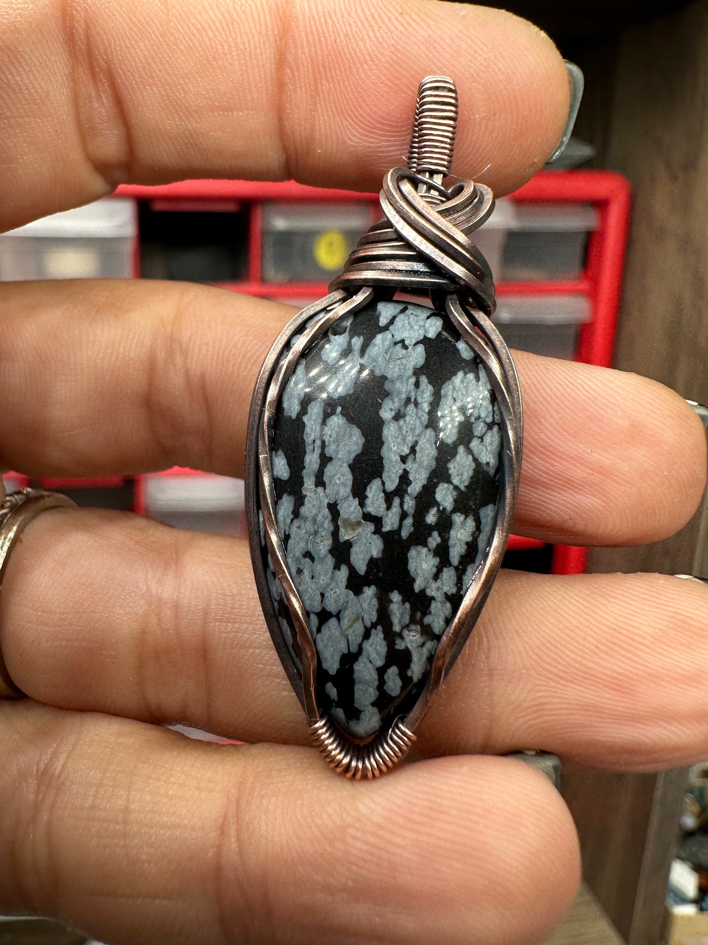 Snowflake obsidian pendant