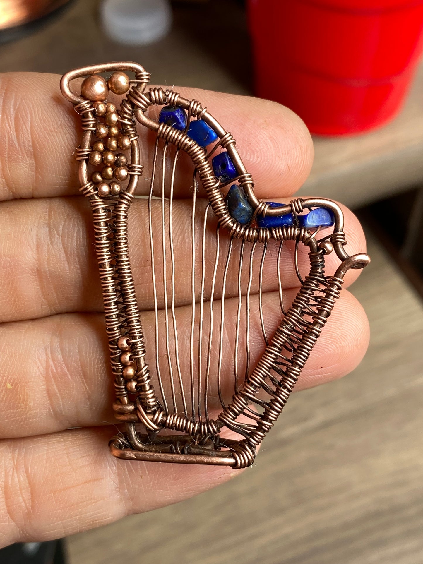 Lapis lazuli Harp copper pendant