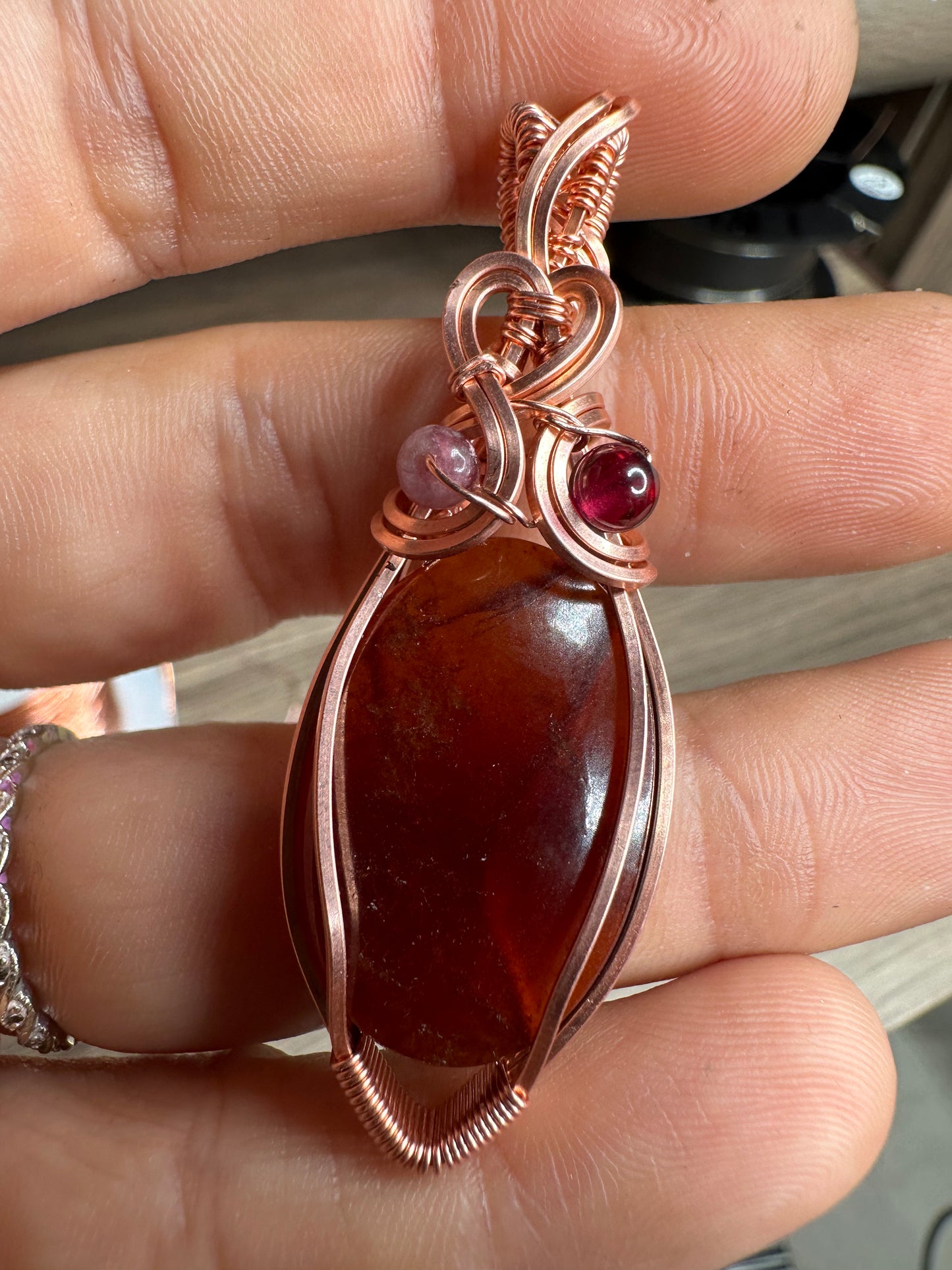 Garnet copper pendant