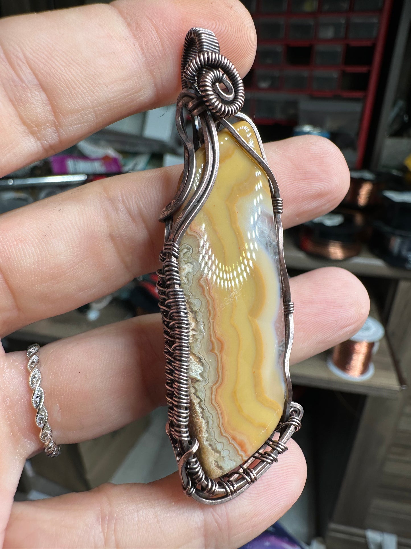 Banded agate copper pendant