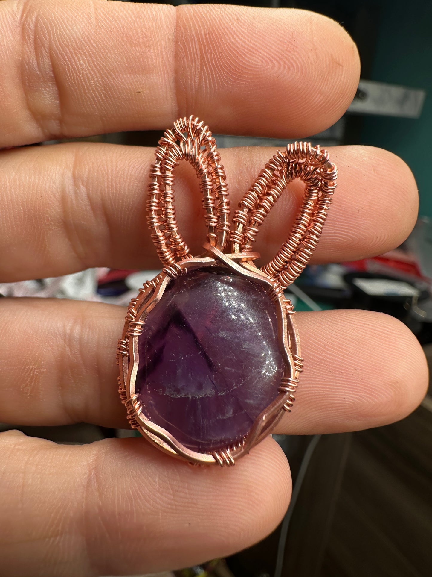 Amethyst bunny copper pendant