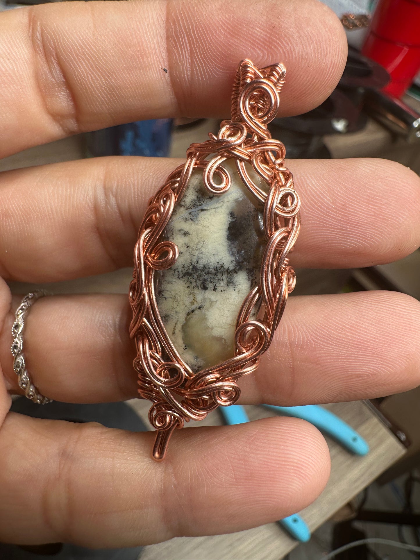 Dendritic agate copper pendant