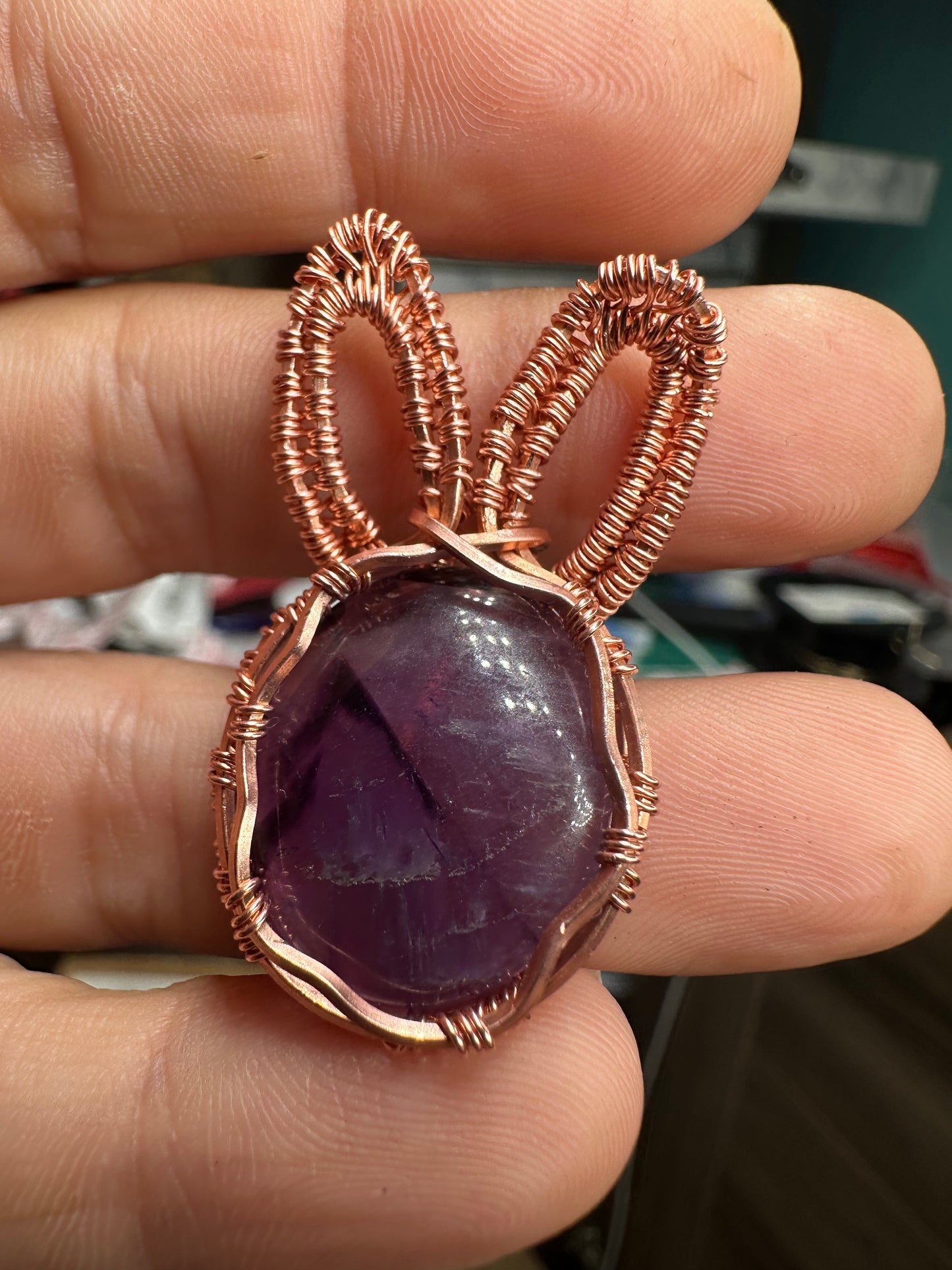 Amethyst bunny copper pendant