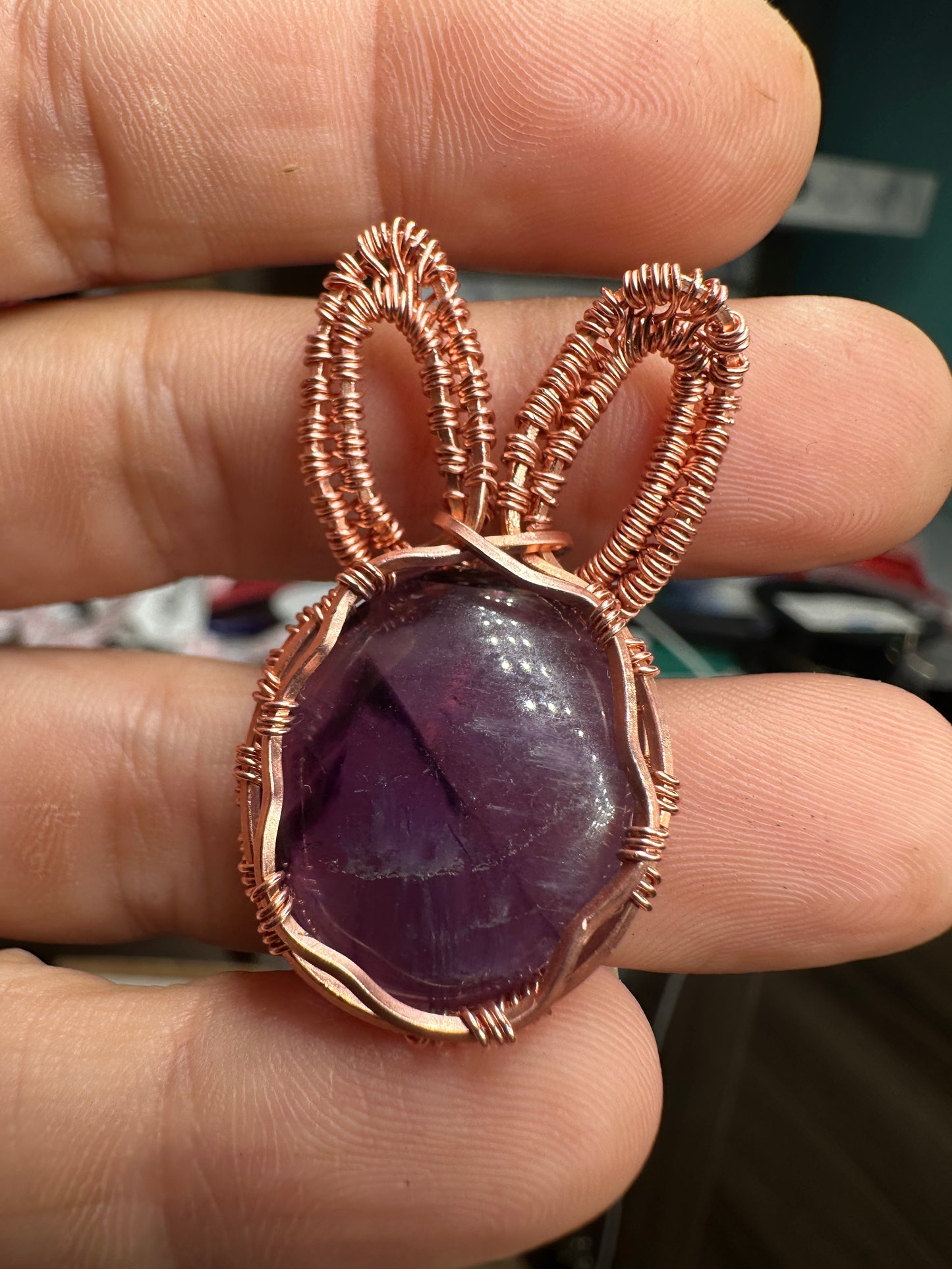 Amethyst bunny copper pendant