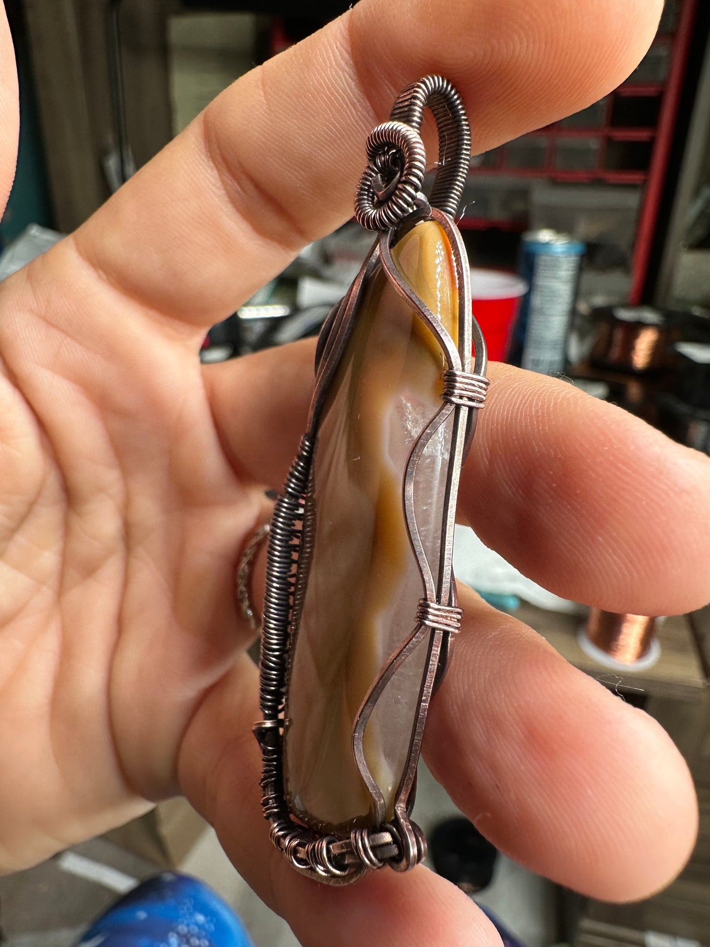 Banded agate copper pendant