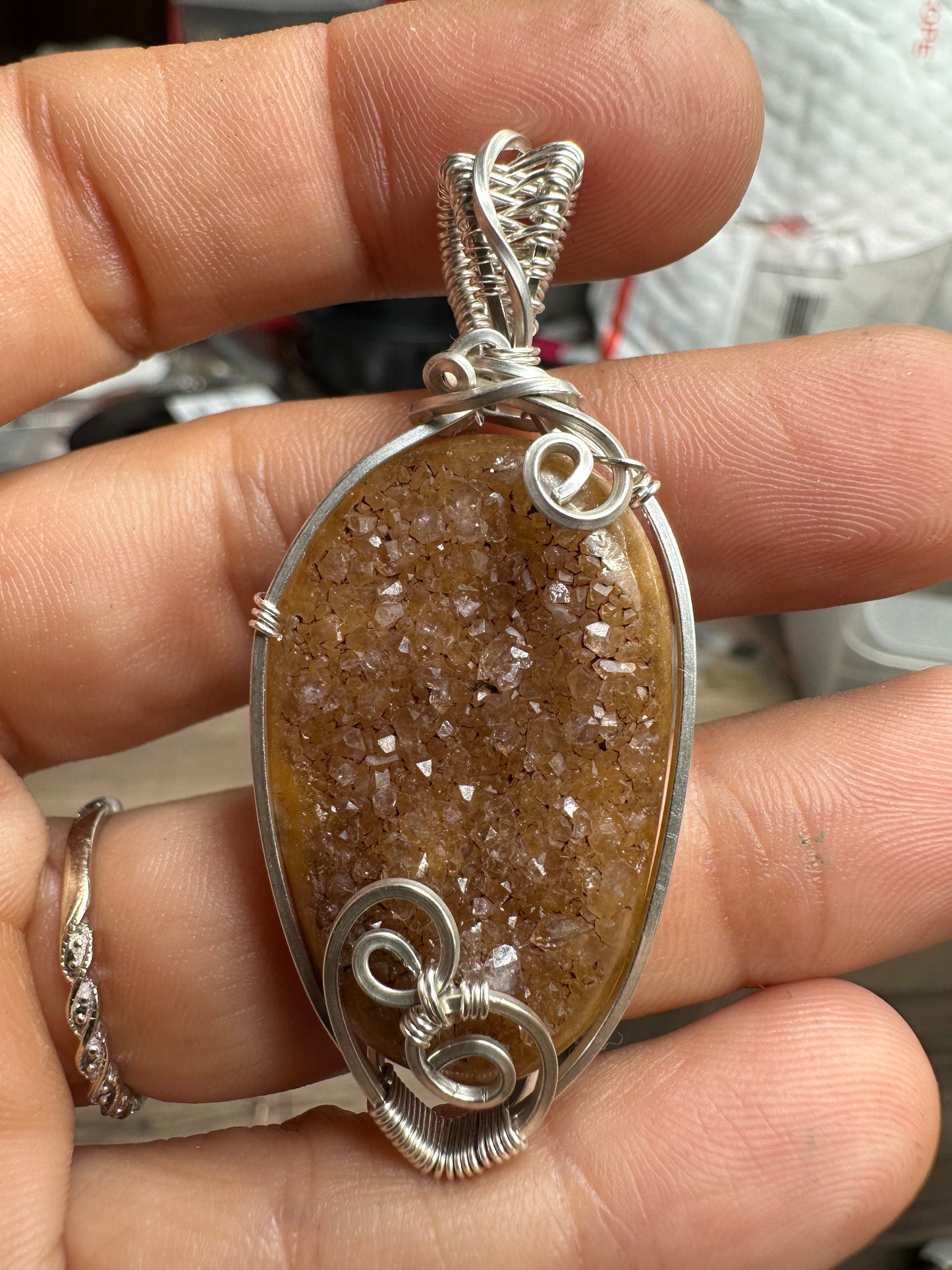 Brown druzy Amethyst Argentium Pendant