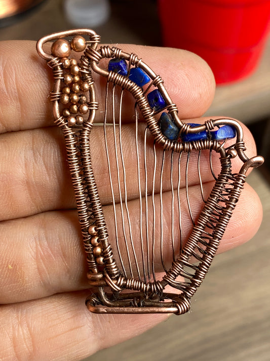 Lapis lazuli Harp copper pendant