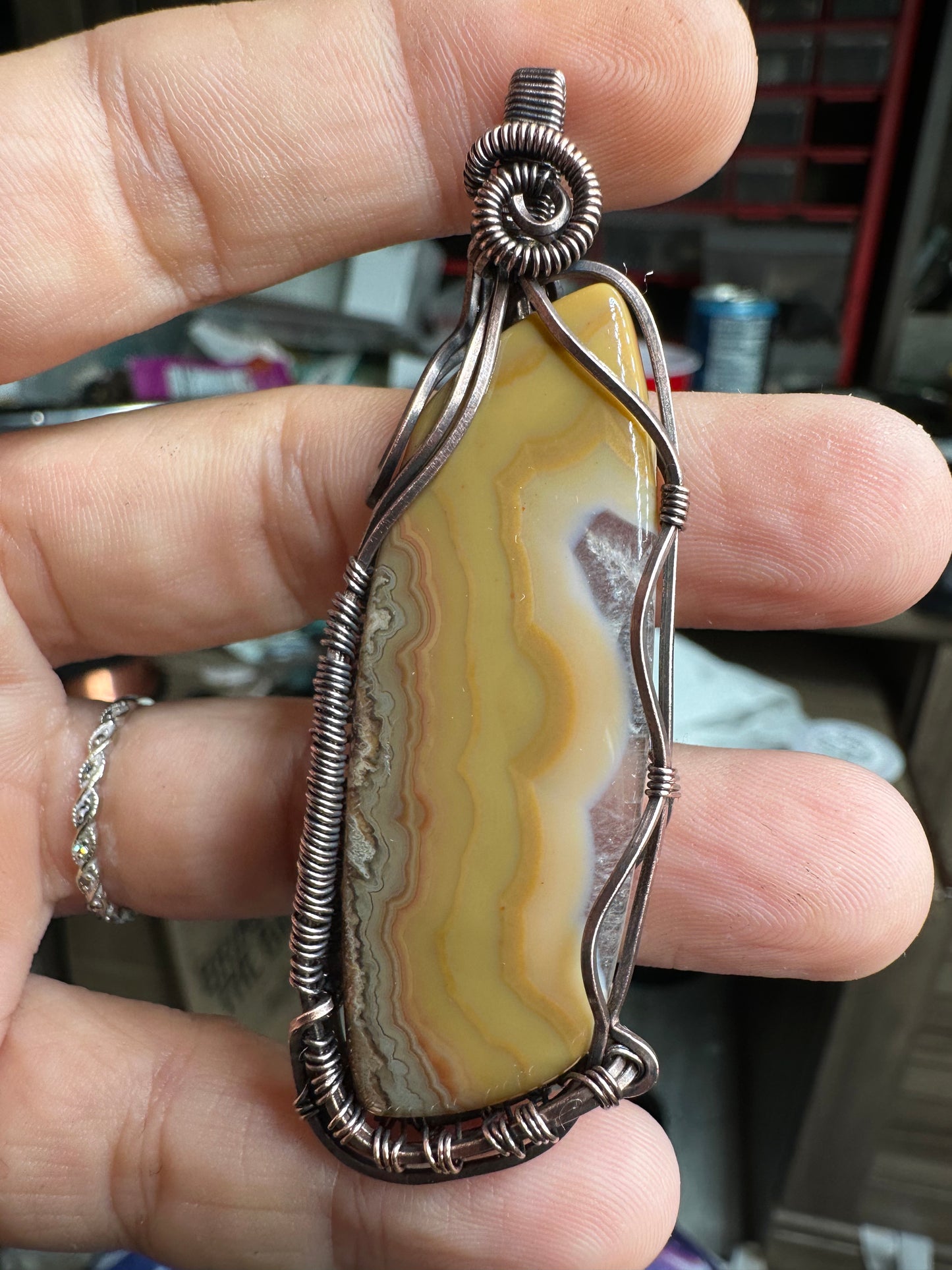 Banded agate copper pendant