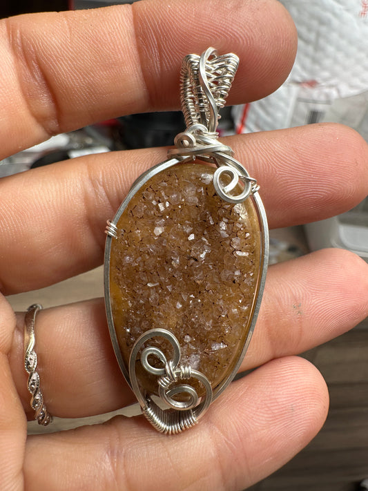 Brown druzy Amethyst Argentium Pendant