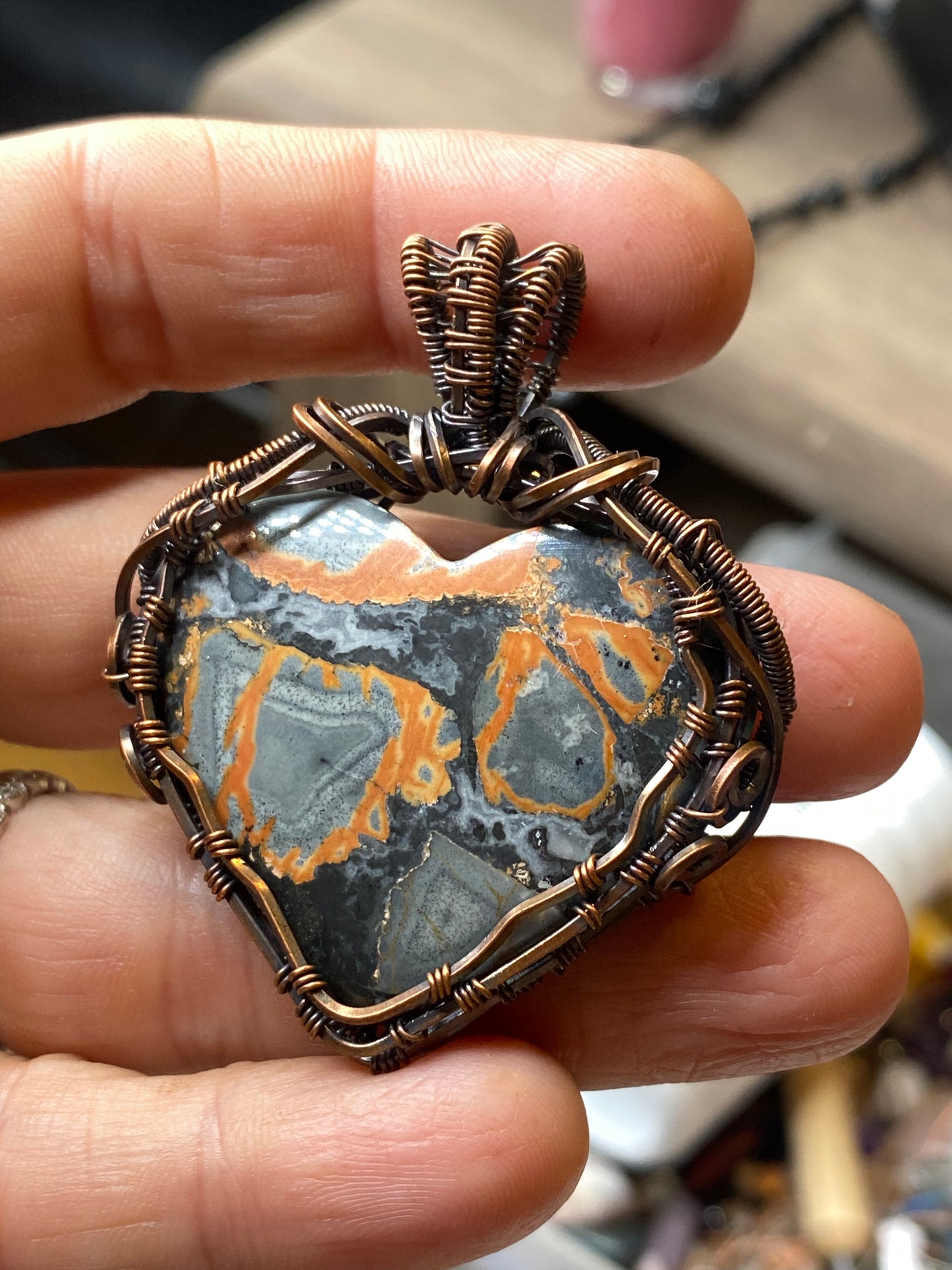 maligano jasper  copper pendant