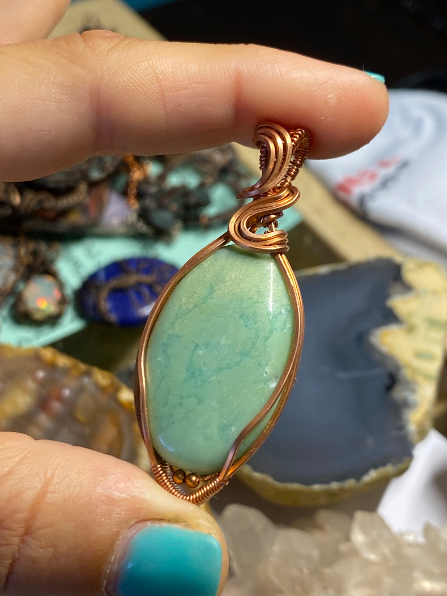 Chrysoprase copper pendant