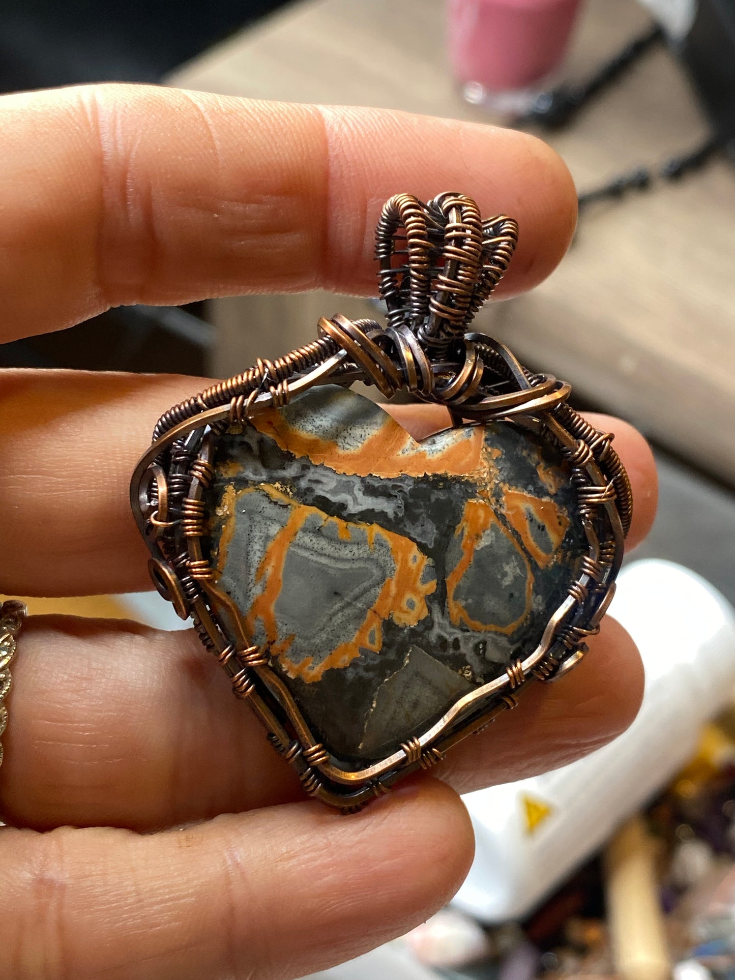 maligano jasper  copper pendant