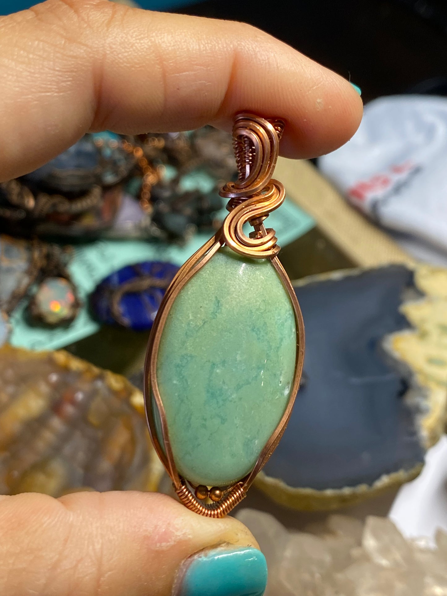 Chrysoprase copper pendant