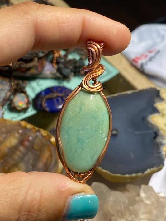 Chrysoprase copper pendant