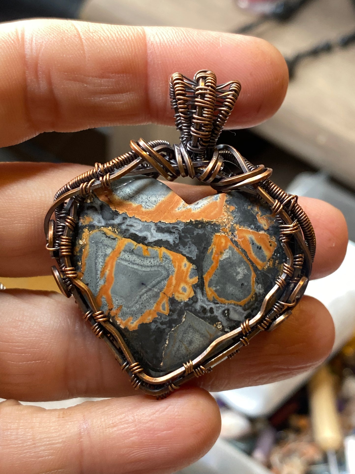 maligano jasper  copper pendant